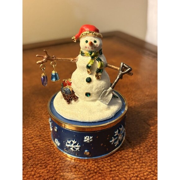 Fitz And Floyd Snowman Music Box Metal Revolving Jewels Plays Winter Wonderland - Picture 1 of 7